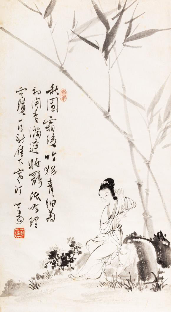 東京中央沐春堂拍賣(mài)溥心畬〈竹下幽座〉鏡框