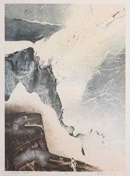 劉國松〈浮動的山〉版畫 紙本