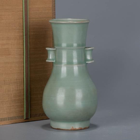 宋朝期 青磁角花瓶 龍泉窯 唐物 中国美術 箱付 龍泉窯 陶磁器