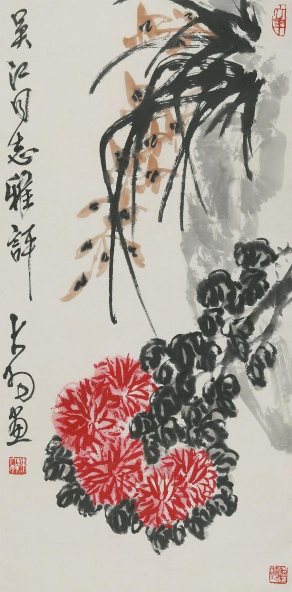 東京SAKURA拍賣（櫻花拍賣）陳大羽 蘭石菊花 吳江上款