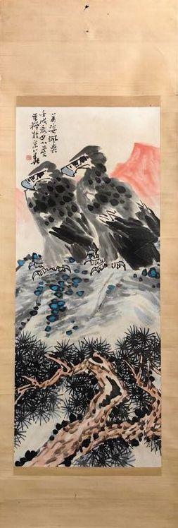 日本松町古美李苦禪 松鷹圖
