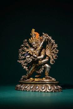 Ca. 18th-19th century AD. >
A powerful silver and parcel-gilt figure of Chakrasamvara in union wi