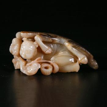 和田玉雕童子形擺件