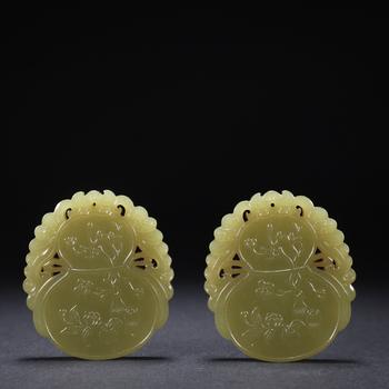 和田黃玉葫蘆牌子一對