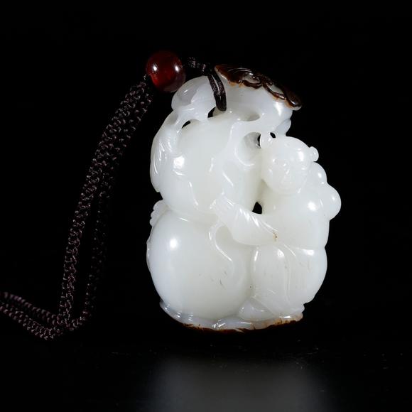 千葉大和|東瀛集珍--骨董珍品六月春季拍賣會(huì) 第一回和田玉雕童子葫蘆形手把件