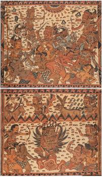 Two Kamasan paintings from Bali on canvas, Indonesia. 20th century
