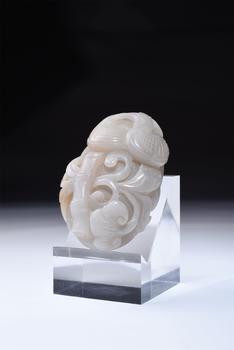 京白玉鴛鴦靈芝手把件