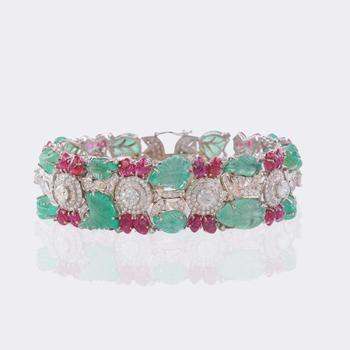 Tutti Frutti Emerald Ruby Brilliant Bracelet.