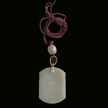十九世紀(jì) 白玉雕“自在風(fēng)化雪月天”牌  A Chinese carved white jade plaque