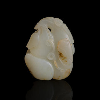 十九世紀(jì)或更晚 白玉葫蘆掛墜  A Chinese white jade hulu-form pendant