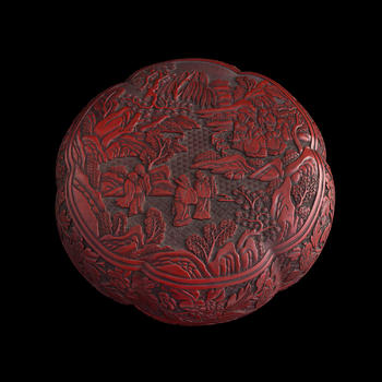 清代 剔紅雕八仙人物花口捧盒  A Chinese cinnabar 'immortals' foliate lidded box