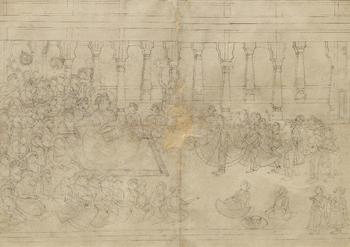 A large preparatory drawing of a ruler in durbar,
Possibly Udaipur, Rajasthan, North India, second half 19th century,?

On paper, in a large pavil
