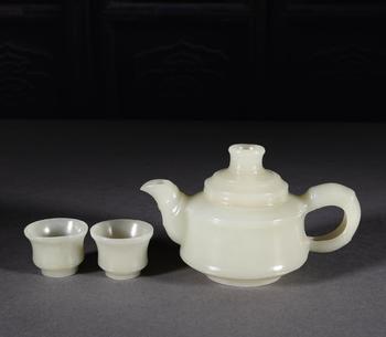 中國清代 和田玉茶壺一套