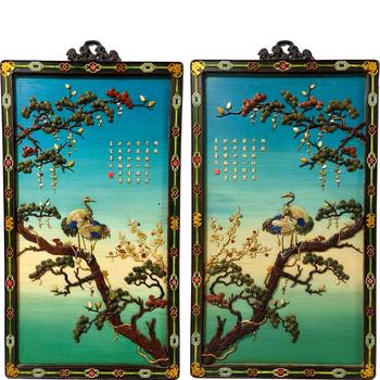 紫檀木 鑲嵌 松鶴延年 對(duì)屏