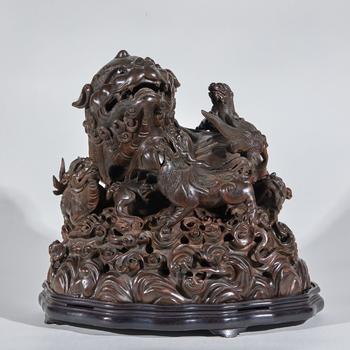 沉香太獅少獅擺件