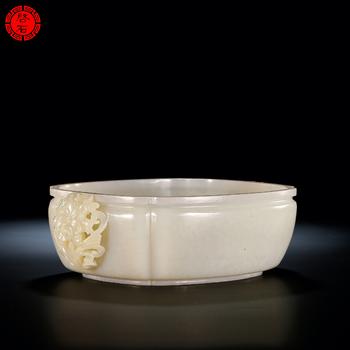 清中期 “玉蘭仙館”款白玉海棠洗