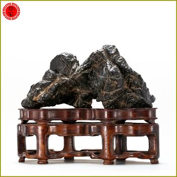 清 靈璧石擺件（帶雙層詩(shī)文黃花梨原座）