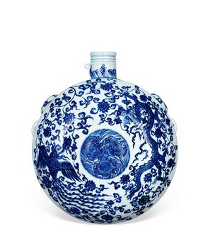 明永樂 青花龍鳳穿纏枝蓮紋扁壺