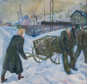 CONRAD FELIXMüLLER – 'BAHNHOF TAUTENHAIN, FR?ULEIN KRASSELT MIT POSTKARRE' (1958)
