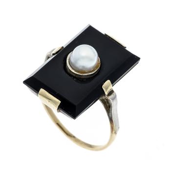 Art Deco onyx ring GG/WG 585/000 wi