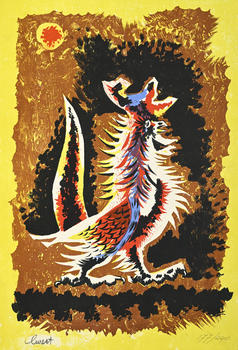 Jean Lur?at (1892-1966),  Le coq , lithographie couleurs, signée et numérotée 177/240 au crayon, 56x38 cm