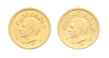 Royaume d'Iran, Mohammad Reza Shah (1941-1979), 2 pièces de 1 pahlavi en or, 1348 SH (1969-70) et 1355 SH (1976)