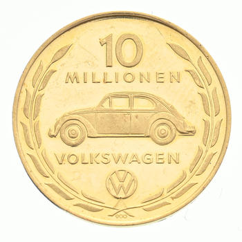 Allemagne,  10 millions de Volkswagen , médaille commémorative en or 900, 1965, tranche lisse, diam.2 cm, 3,4 g.