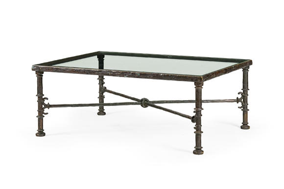 Piguet - H?tel des VentesDiego Giacometti (1902-1985),  Table Grecque , c. 1965, bronze patiné brun, plateau en verre, 45x111,8x81,5 cm