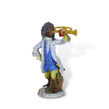 18th Century Meissen Porcelain Figurine of Trumpeting Monkey from the Monkey Band, designed by Johann Joachim K?ndler