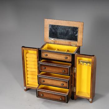1970s Maple 3 Tier Dual Cabinets Yellow Velvet lined Vanity Jewelry Box