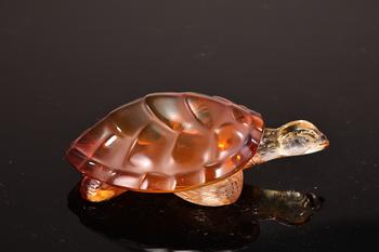 Lalique France Crystal Turtle Caroline Amber Figurine