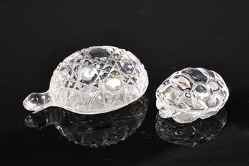 Two Crystal Turtles Paperweight Figurine By Waterford, Steuben