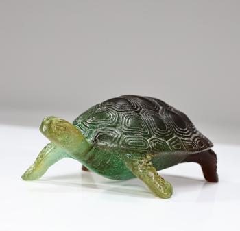 Daum France Green Amber Turtle Pate De-Verre Glass Sculpture