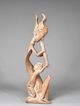Hand-carved Indonesian Balinese Wood Sculpture Of A Flutist