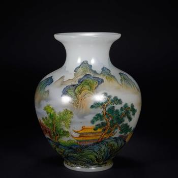 Glazed Yongzheng Period Landscape, Pavilion, and Poetry Vase
