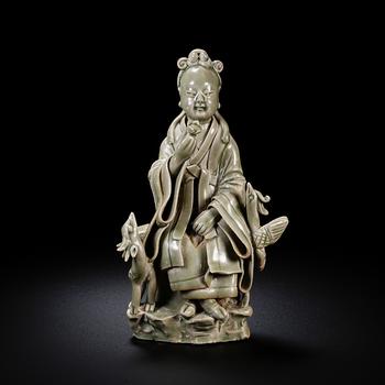 Pre-Ming Dynasty Celadon "Deer and Crane in Harmony" Sculpture
