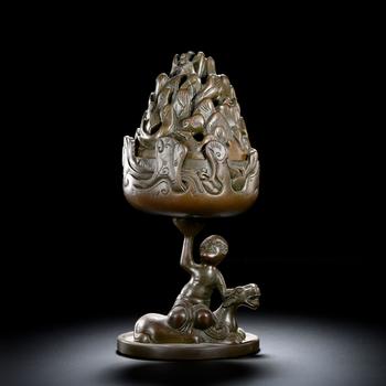 Bronze Boshan Incense Burner with Central Asian (Hu) Figure Riding a Beast