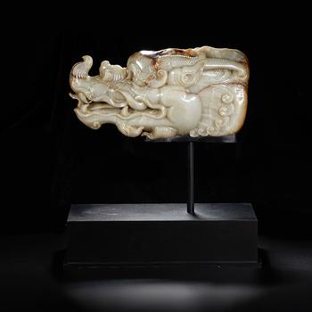 Pre-Ming Dynasty or Earlier Hetian Jade Dragon-Head Ornament
