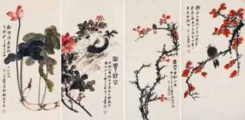 張大千（1899-1983）?花鳥四屏