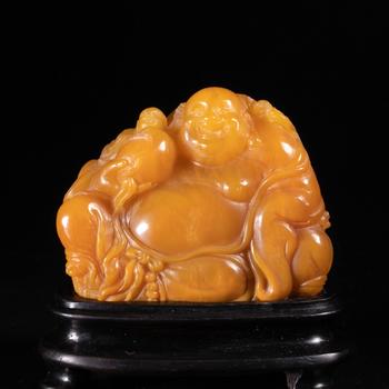 清 黃石 雕彌勒擺件