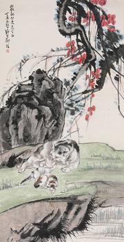 柳濱 紅葉貓戲