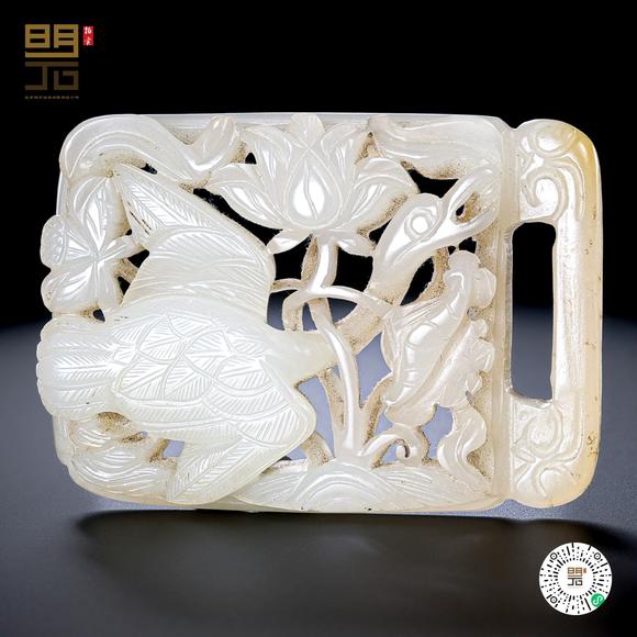 北京明石拍賣(mài)有限公司|北京明石2026春季拍賣(mài)會(huì)明 白玉透雕鵝穿蓮紋提攜