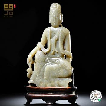 明 白玉水月觀音坐像