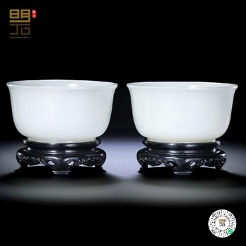 清康熙 白玉碗一對