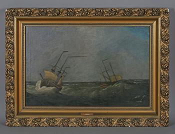 Circle of Willem van de Velde - Dutch ships in choppy waters, oil on