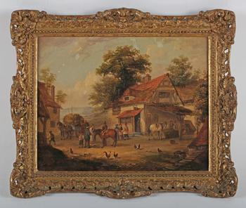 Circle of Georgina Lara - Farmyard scene, oil on canvas, 20.5cm x 25