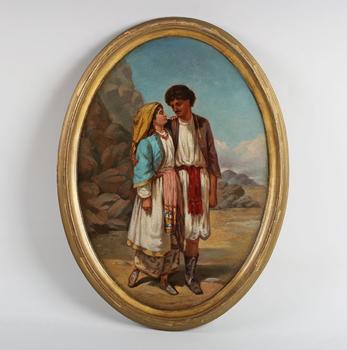 Continental School (19th century) - Courting couple in a rocky lands
