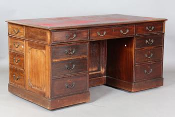 A good late George III mahogany twin-pedestal desk, in the manner of