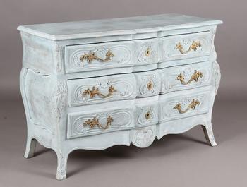 A 20th century French rococo style painted three-drawer commode, the