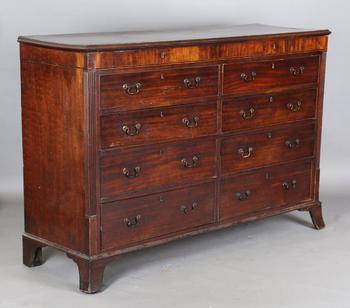 A good George III mahogany mule chest, the hinged lid above two dumm